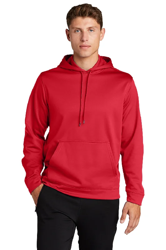 Men's pullover hoodie-Sport-Tek Mens Sport-Wick Moisture Wicking Fleece Hooded Sweatshirt Hoodie w/ Pouch Pocket - Deep Red