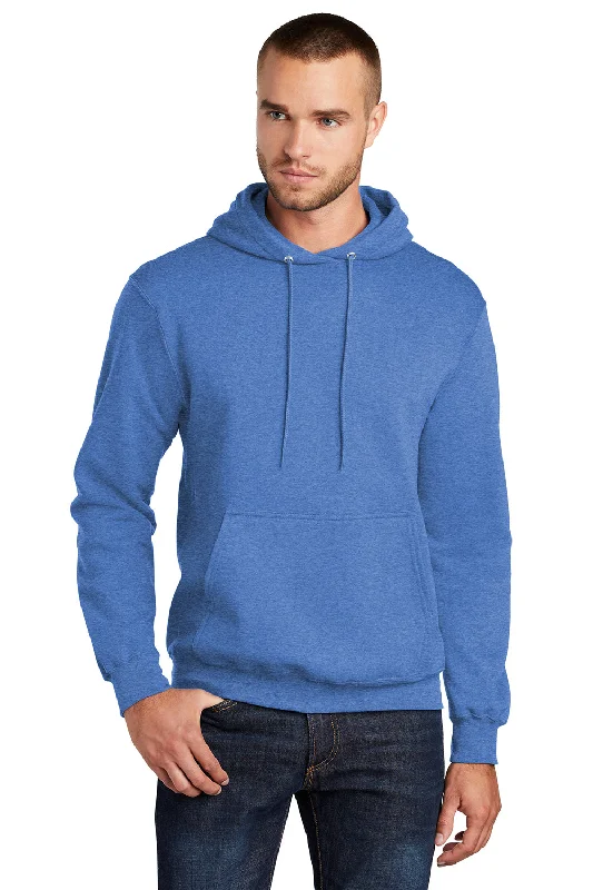 Men's cotton hoodie-Port & Company Mens Core Pill Resistant Fleece Hooded Sweatshirt Hoodie w/ Pouch Pocket - Heather Royal Blue