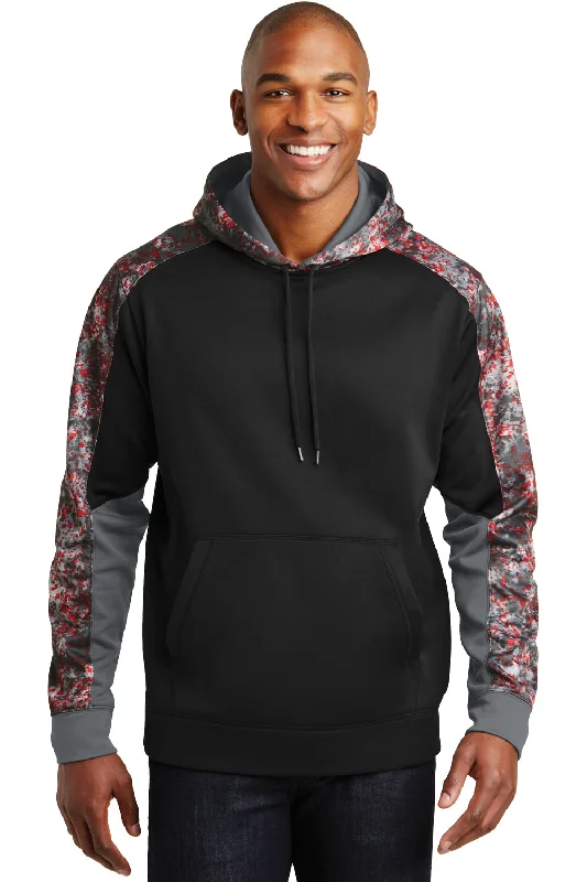 Men's casual hoodie-Sport-Tek Mens Sport-Wick Mineral Freeze Moisture Wicking Fleece Hooded Sweatshirt Hoodie w/ Pouch Pocket - Deep Red/Black - Closeout