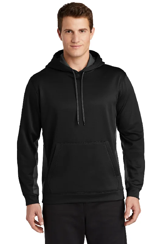 Men's weekend hoodie-Sport-Tek Mens Sport-Wick Moisture Wicking Fleece Hooded Sweatshirt Hoodie w/ Pouch Pocket - Black/Dark Smoke Grey