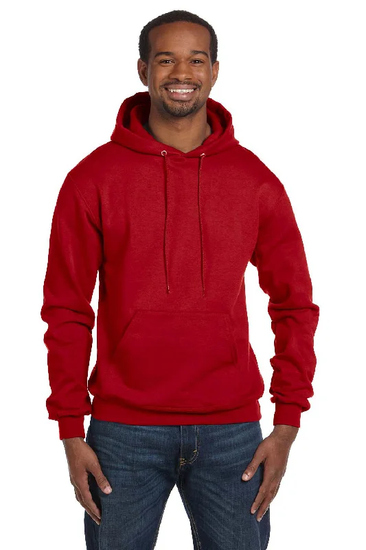 Men's activewear hoodie-Champion Mens Double Dry Eco Moisture Wicking Fleece Hooded Sweatshirt Hoodie w/ Pouch Pocket - Scarlet Red