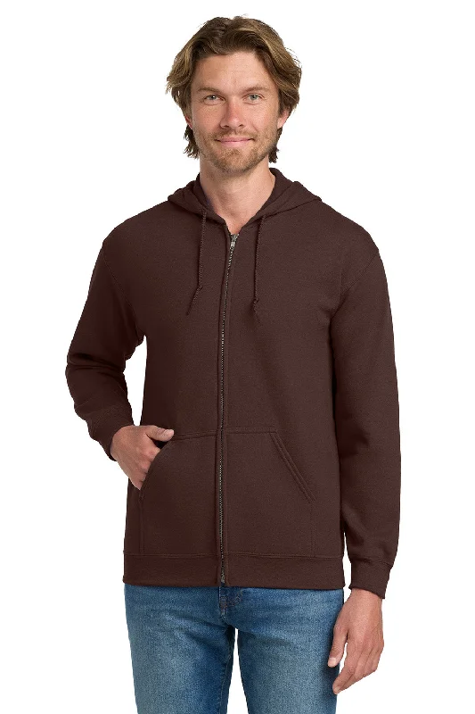 Men's streetwear hoodie-Gildan Mens Pill Resistant Full Zip Hooded Sweatshirt Hoodie w/ Pockets - Dark Chocolate Brown