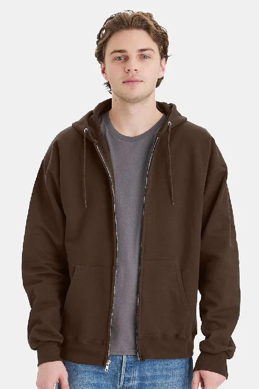 Men's timeless hoodie-Hanes Mens Ultimate Cotton PrintPro XP Pill Resistant Full Zip Hooded Sweatshirt Hoodie w/ Pockets - Dark Chocolate Brown