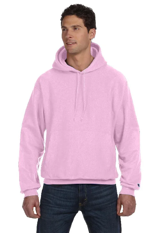 Men's UV protection hoodie-Champion Mens Shrink Resistant Hooded Sweatshirt Hoodie w/ Pouch Pocket - Candy Pink