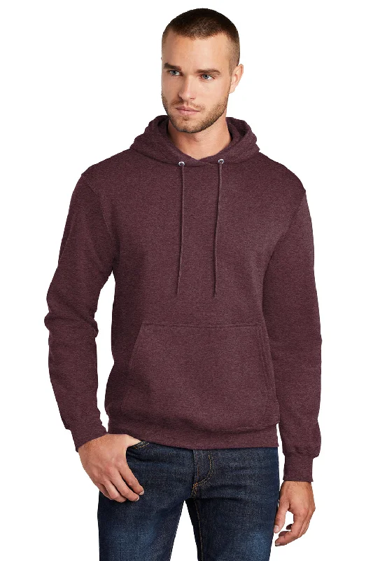 Men's professional hoodie-Port & Company Mens Core Pill Resistant Fleece Hooded Sweatshirt Hoodie w/ Pouch Pocket - Heather Athletic Maroon