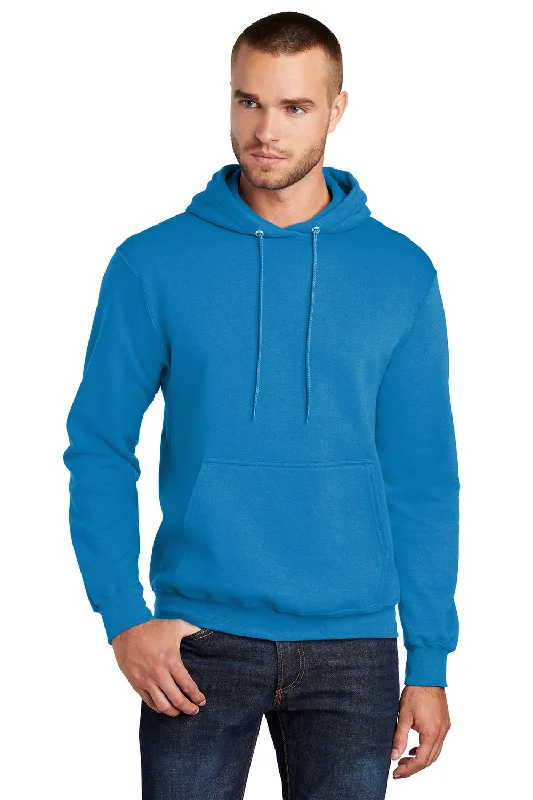 Men's oversized hoodie-Port & Company Mens Core Pill Resistant Fleece Hooded Sweatshirt Hoodie w/ Pouch Pocket - Sapphire Blue