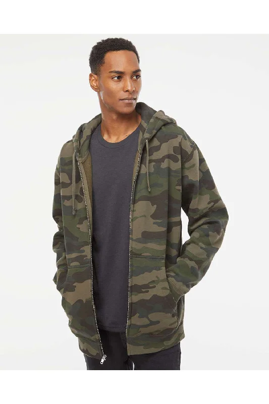 Men's classic hoodie-Independent Trading Co. Mens Full Zip Hooded Sweatshirt Hoodie w/ Pockets - Forest Green Camo