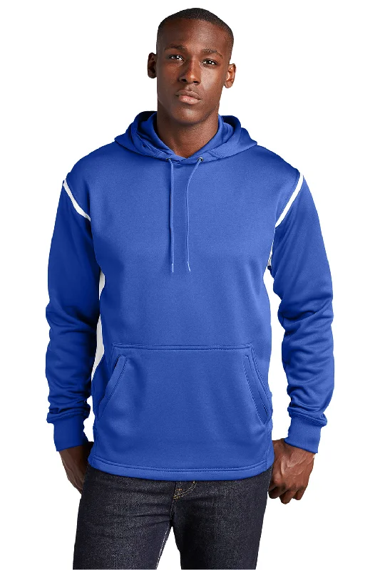 Men's zip-up hoodie-Sport-Tek Mens Tech Moisture Wicking Fleece Hooded Sweatshirt Hoodie w/ Pouch Pocket - True Royal Blue/White