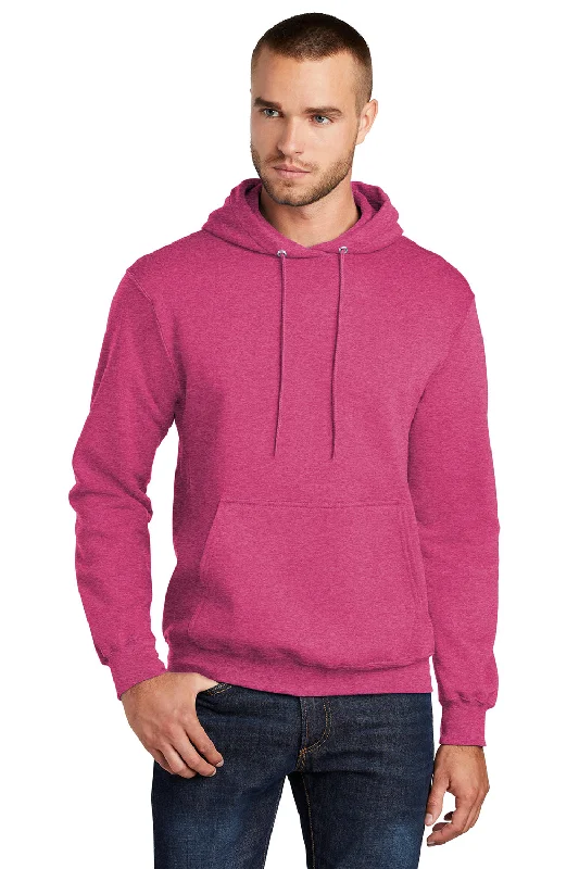 Men's moisture-wicking hoodie-Port & Company Mens Core Pill Resistant Fleece Hooded Sweatshirt Hoodie w/ Pouch Pocket - Heather Sangria Pink