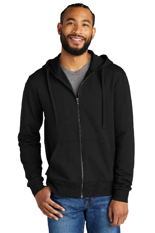 Men's easy-care hoodie-Allmade Mens Organic French Terry Full Zip Hooded Sweatshirt Hoodie w/ Pockets - Deep Black