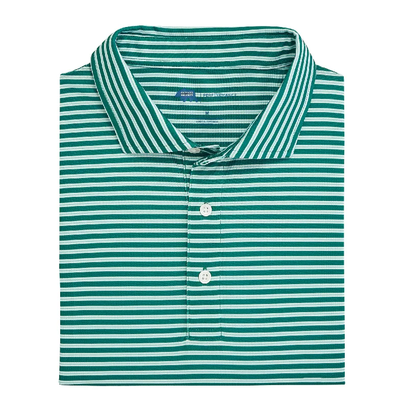 Men's Street Style T-Shirt -Match Stripe Performance Pique Polo - Posy Green