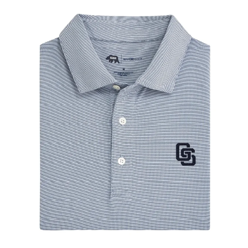 Men's bold polo shirt-Georgia Southern Linked GS Hairline Stripe Performance Polo - True Navy