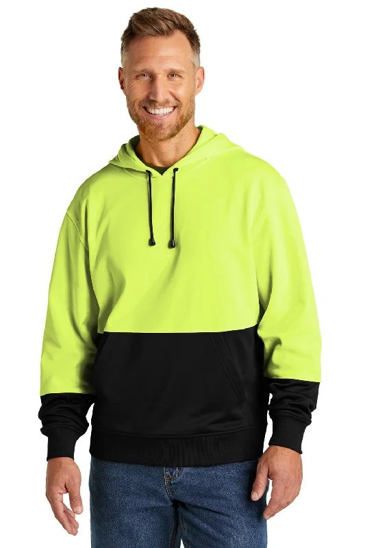 Men's no-iron hoodie-CornerStone Mens Enhanced Visibility Moisture Wicking Fleece Hooded Sweatshirt Hoodie w/ Pouch Pocket - Safety Yellow