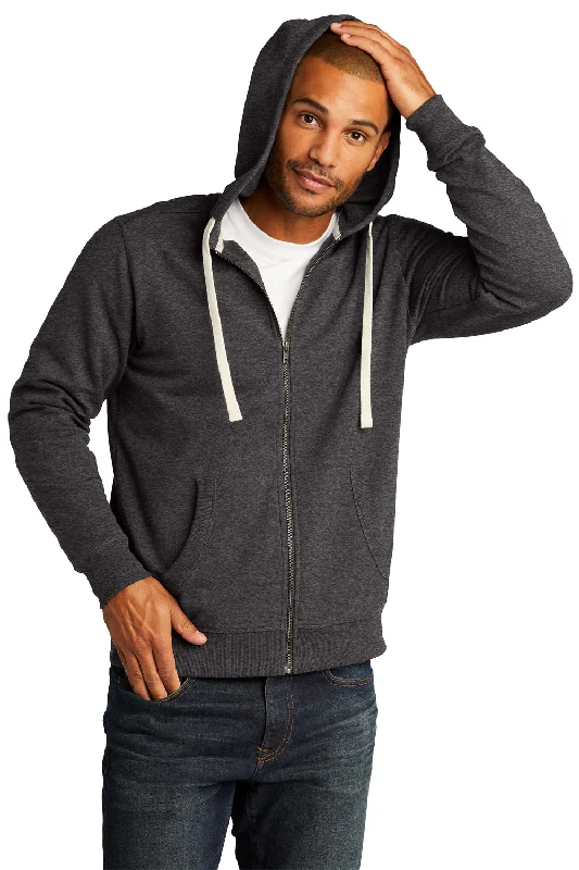 Men's football hoodie-District Mens Re-Fleece Full Zip Hooded Sweatshirt Hoodie w/ Pockets - Heather Charcoal Grey