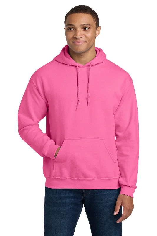 Men's luxury hoodie-Gildan Mens Pill Resistant Hooded Sweatshirt Hoodie w/ Pouch Pocket - Safety Pink