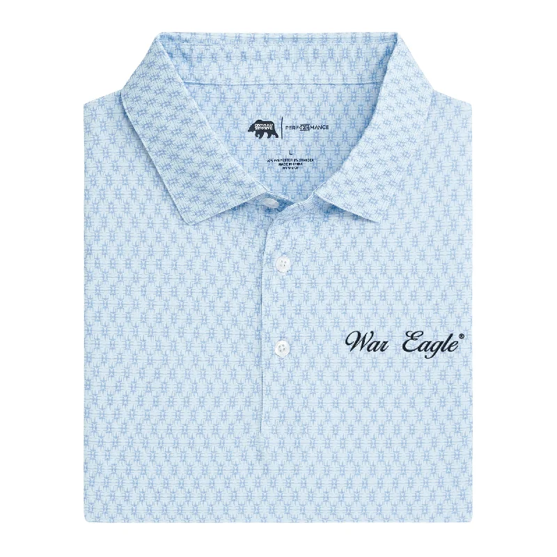 Men's solid color polo shirt-War Eagle Vintage Script Tents Printed Performance Polo - Open Air