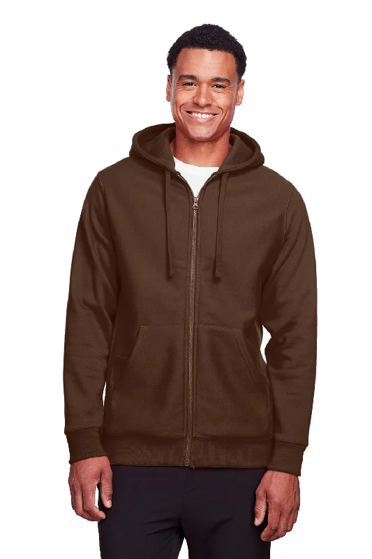 Men's windproof hoodie-Team 365 Mens Zone HydroSport Fleece Water Resistant Full Zip Hooded Sweatshirt Hoodie w/ Pockets - Dark Brown