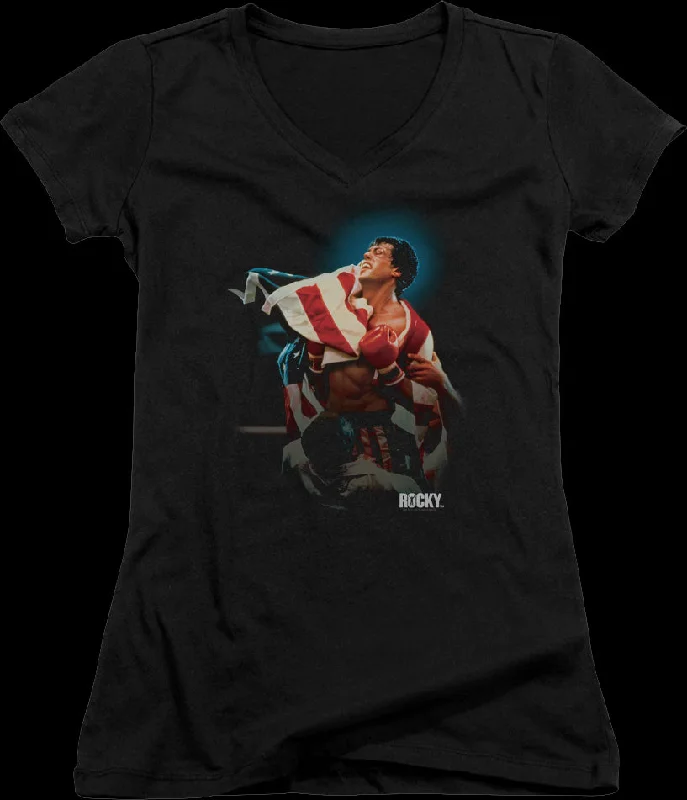 Ladies Movie Poster Rocky IV V-Neck Shirt