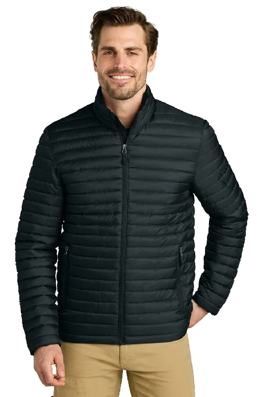 Men's sustainable softshell coat-Eddie Bauer Mens Packable Quilted Water Resistant Full Zip Jacket - Black - New