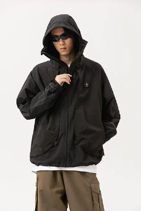 Men's relaxed fit fleece jacket-Hiking Windbreaker In Black