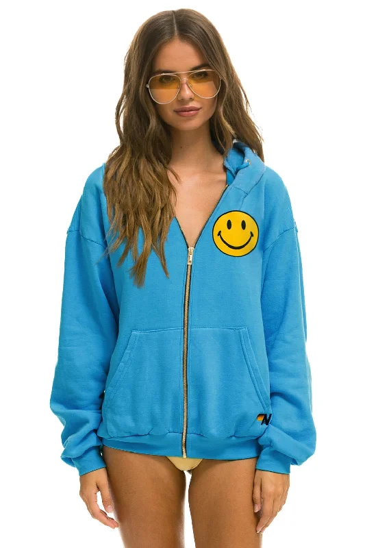 Men's basic hoodie-SMILEY 2 RELAXED ZIP HOODIE - OCEAN