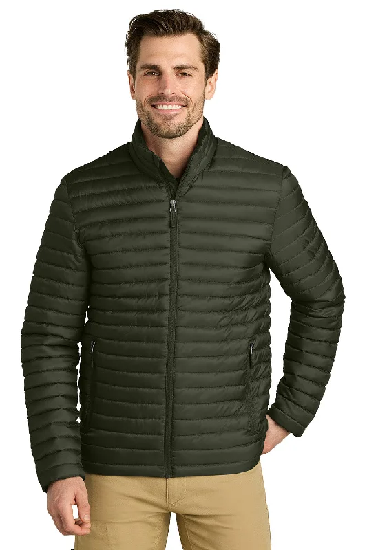 Men's performance leather jacket-Eddie Bauer Mens Packable Quilted Water Resistant Full Zip Jacket - Olive Green - New