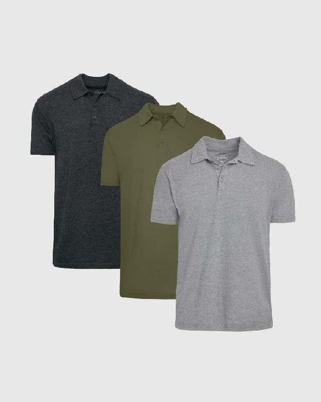 Men's everyday polo shirt-Gray Short Sleeve Polo 3-Pack