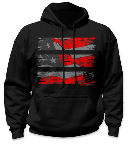 Men's fleece hoodie-SafetyShirtz Men's Stealth Old Glory Hoodie_Black/Red