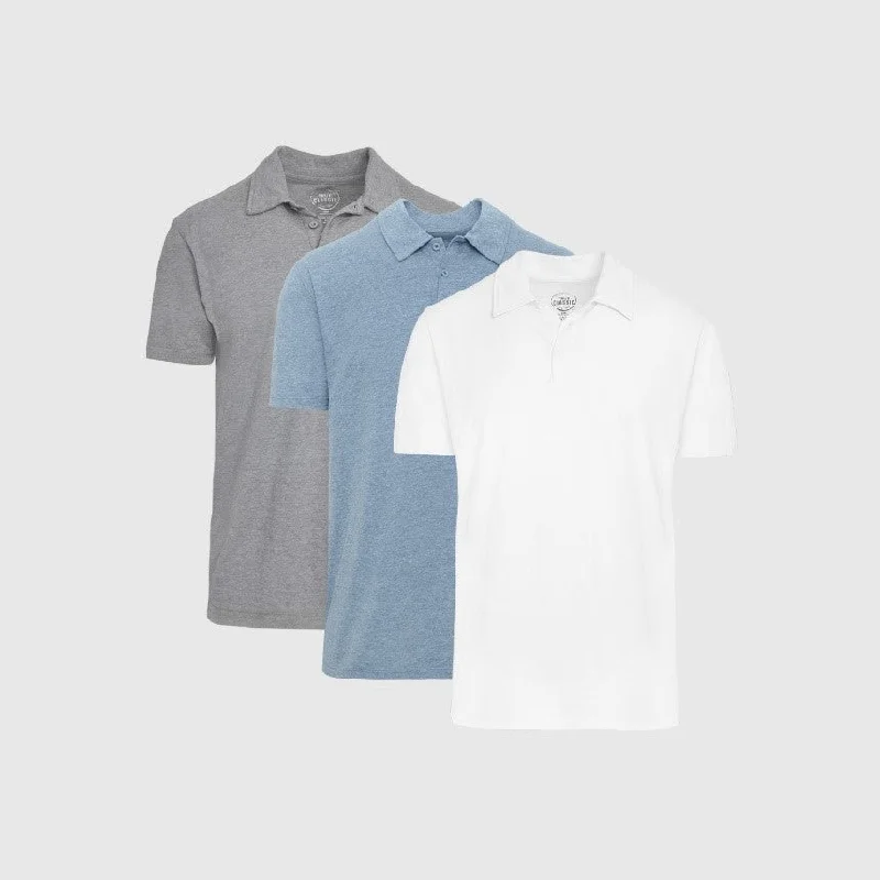 Men's short sleeve polo shirt-The Light Indigo Short Sleeve Polo 3-Pack