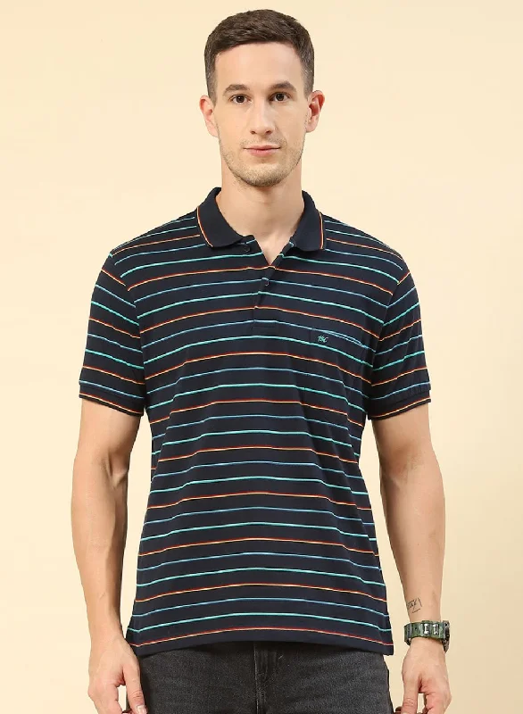 Men NAvy Blue Stripe T-Shirt