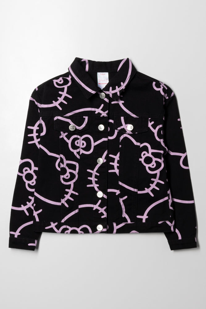 Men's ultra-comfortable field jacket-Hello Kitty Denim Jacket Black