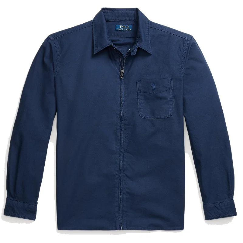 Men's high-performance softshell jacket-Polo Ralph Lauren Garment-Dyed Oxford Overshirt Spring Navy