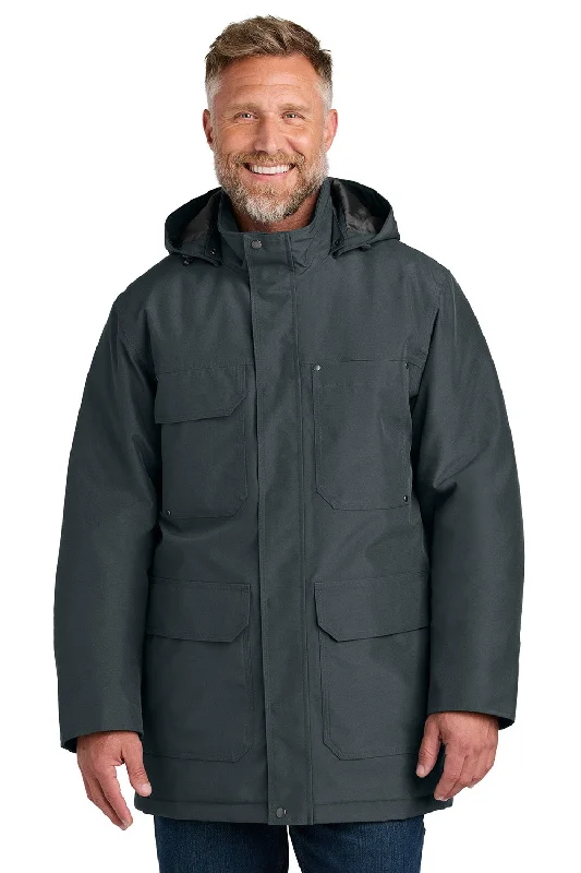 Men's sustainable puffer coat-CornerStone Mens Elements Wind & Water Resistant Insulated Full Zip Hooded Parka - Iron Grey - New