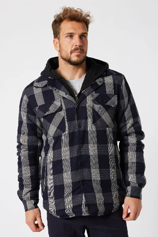 Men's gym-ready raincoat-Jetpilot Quilted Mens Flannel Jacket - Black