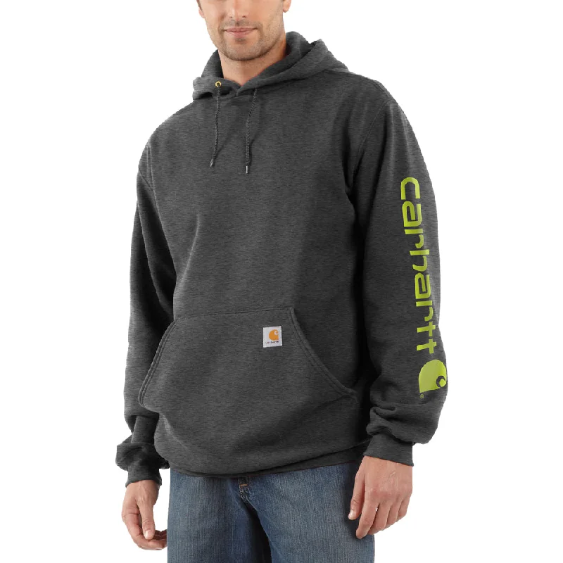 Men's retro hoodie-Carhartt Men's Signature Logo Hooded Pullover Sweatshirt_Carbon Heather