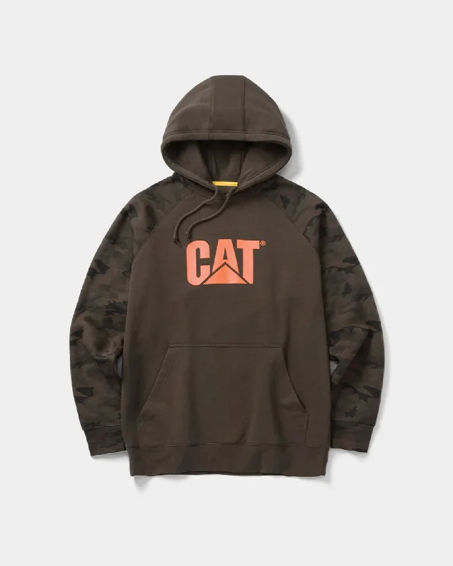 Men's cotton hoodie-CAT Men's Colorblock Raglan Logo Hoodie