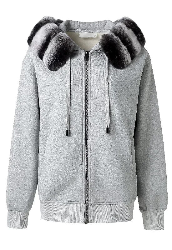 Men's reversible hoodie-LINDA Grey Rex Rabbit Hoodie