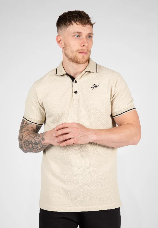 Men's solid color polo shirt-Delano Polo - Beige/Black