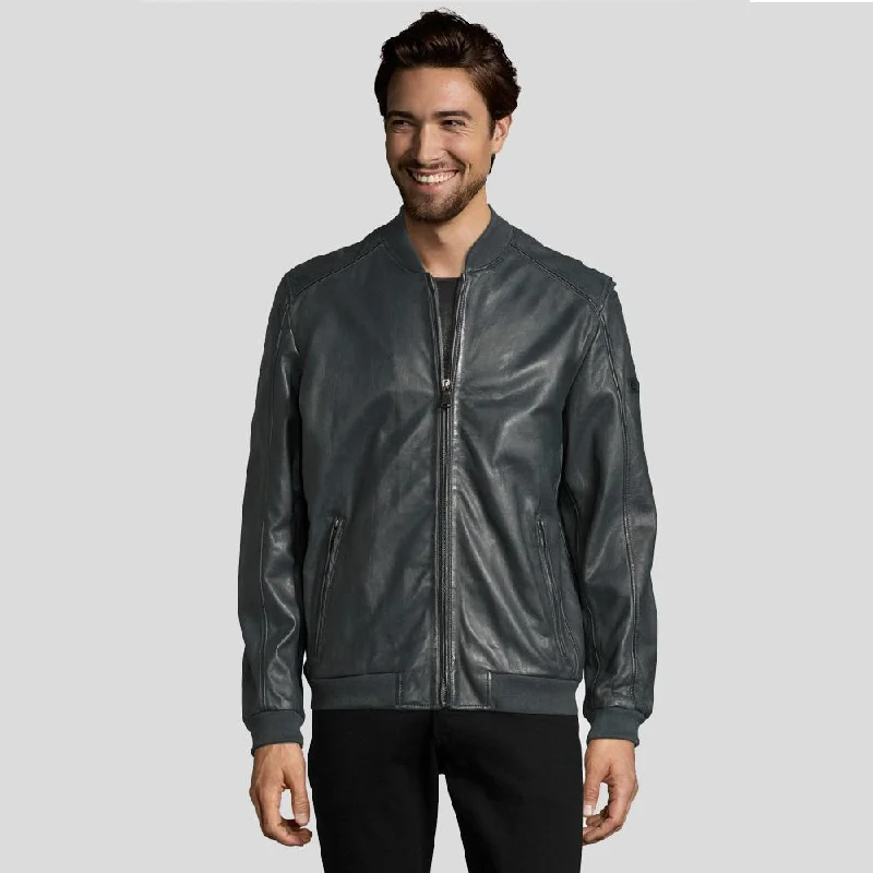 Men's versatile fleece jacket-Noch Black Bomber Leather Jacket