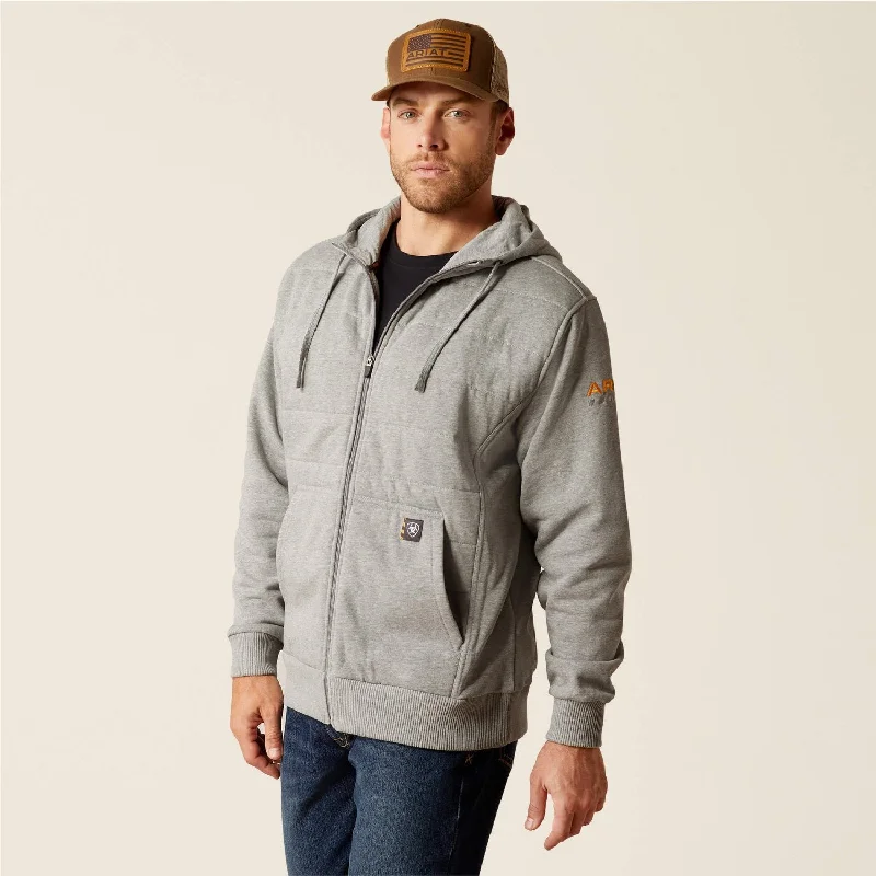 Men's thermal hoodie-Ariat Men's Rebar Insulated Full-Zip Logo Hoodie