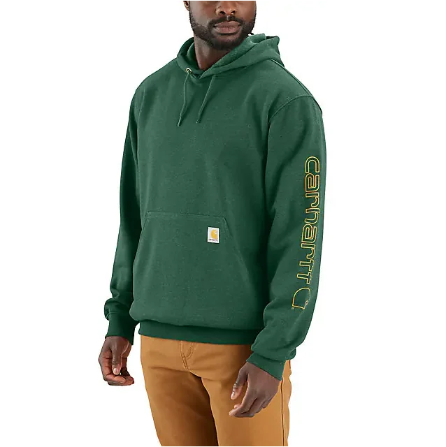 Men's designer hoodie-Loose Fit Midweight Logo Sleeve Graphic Hoodie - Frosted Balsam Heather