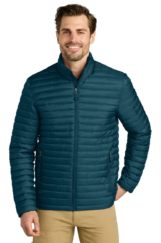 Men's ultra-comfortable field jacket-Eddie Bauer Mens Packable Quilted Water Resistant Full Zip Jacket - Adriatic Blue - New