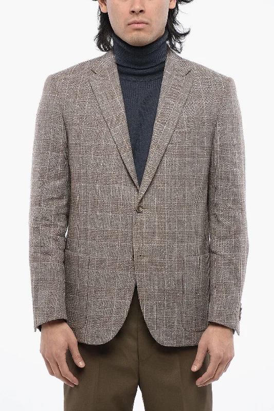 Men's fashion-forward trench coat-Full Time Checkered Linen Blend Blazer