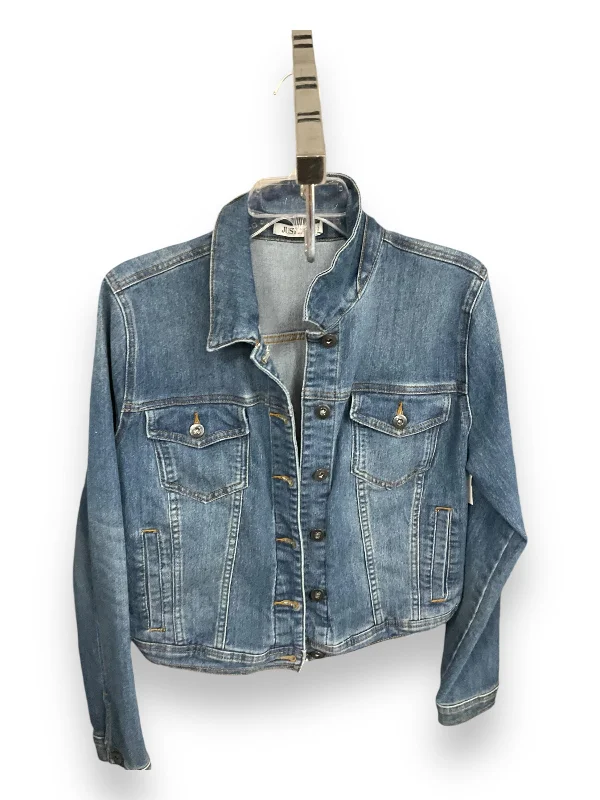 Men's non-iron bomber jacket-Jacket Denim By Just Fab In Blue Denim, Size: L