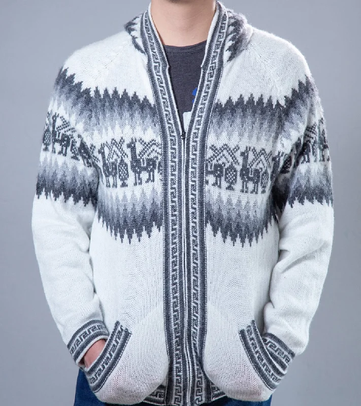 Men's fair trade hoodie-Mens Little Llamas Hooded Sweater Alpaca Wool Knitted Jacket Hoodie