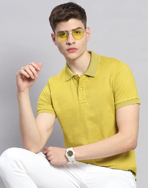 Men Lime Green Solid Polo Collar Half Sleeve T-Shirt