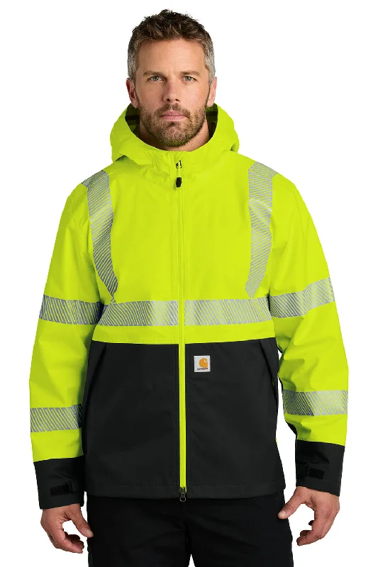 Men's fashion-forward field coat-Carhartt Mens ANSI 107 Class 3 Storm Defender Waterproof Full Zip Hooded Jacket - Bright Lime Green - New