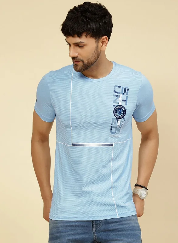 Men Sky Blue Printed T-Shirt