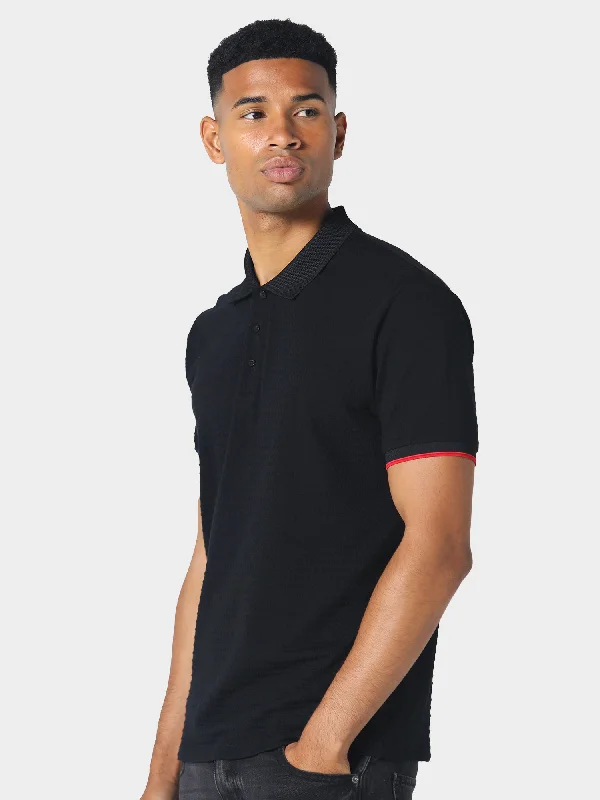 Men's statement polo shirt-Shildon Black Polo Shirt