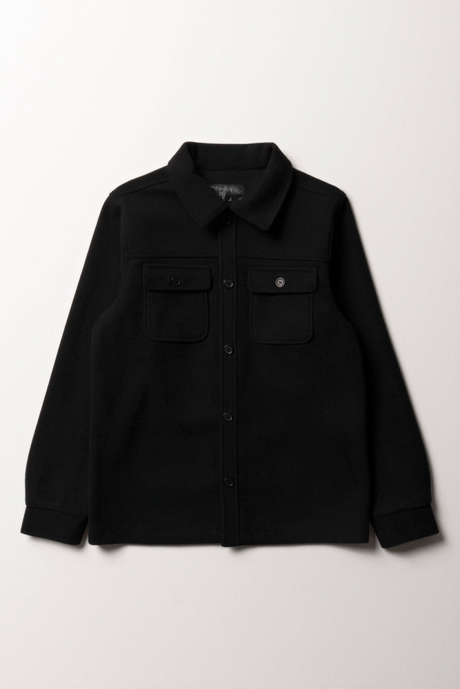 Men's modern trench coat-Melton Shacket Black